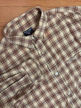 VTG Ralph Lauren XL Jean Company Black Label Beige and Brown Plaid Button-Down